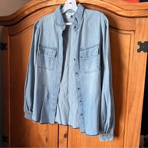 Denim Balloon-sleeve Button-Up Shirt